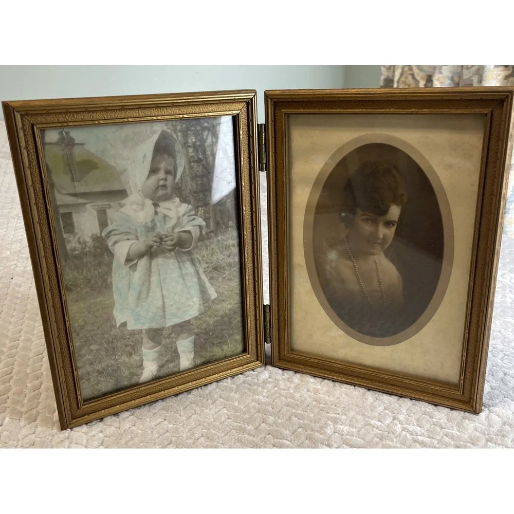 Vintage‎ Gold Wooden Double Picture Photo Frame Ornate  10
